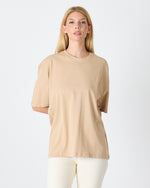 Unisex Bej Nakışlı Oversize Bisiklet Yaka Organik Pamuklu T-Shirt