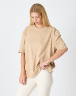 Unisex Bej Nakışlı Oversize Bisiklet Yaka Organik Pamuklu T-Shirt