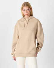 Unisex Beige Embroidered Hooded Organic Cotton Oversize Sweatshirt-1011418