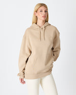 Unisex Beige Embroidered Hooded Organic Cotton Oversize Sweatshirt-1011418