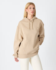 Unisex Beige Embroidered Hooded Organic Cotton Oversize Sweatshirt-1011418