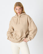 Unisex Beige Embroidered Hooded Organic Cotton Oversize Sweatshirt-1011418