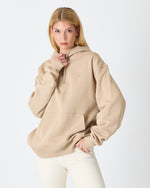Unisex Beige Embroidered Hooded Organic Cotton Oversize Sweatshirt-1011418