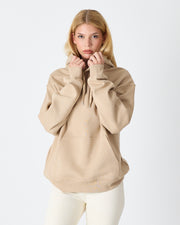Unisex Beige Embroidered Hooded Organic Cotton Oversize Sweatshirt-1011418