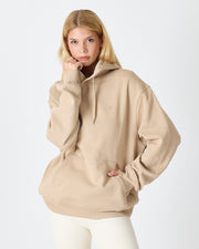 Unisex Beige Embroidered Hooded Organic Cotton Oversize Sweatshirt-1011418