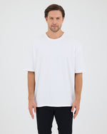 Unisex White Appliqué Logo Organic Cotton Oversized Crew Neck T-shirt -10305R01