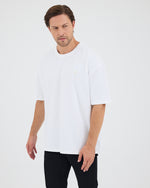 Unisex White Appliqué Logo Organic Cotton Oversized Crew Neck T-shirt -10305R01