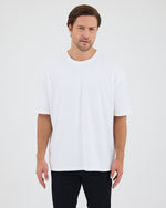 Unisex White Appliqué Logo Organic Cotton Oversized Crew Neck T-shirt -10305R01