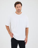Unisex White Appliqué Logo Organic Cotton Oversized Crew Neck T-shirt -10305R01