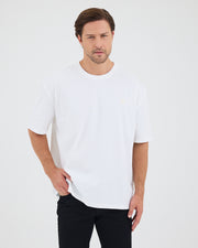 Unisex White Appliqué Logo Organic Cotton Oversized Crew Neck T-shirt -10305R01