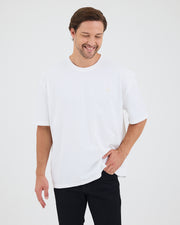 Unisex White Appliqué Logo Organic Cotton Oversized Crew Neck T-shirt -10305R01