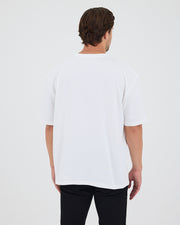 Unisex White Appliqué Logo Organic Cotton Oversized Crew Neck T-shirt -10305R01