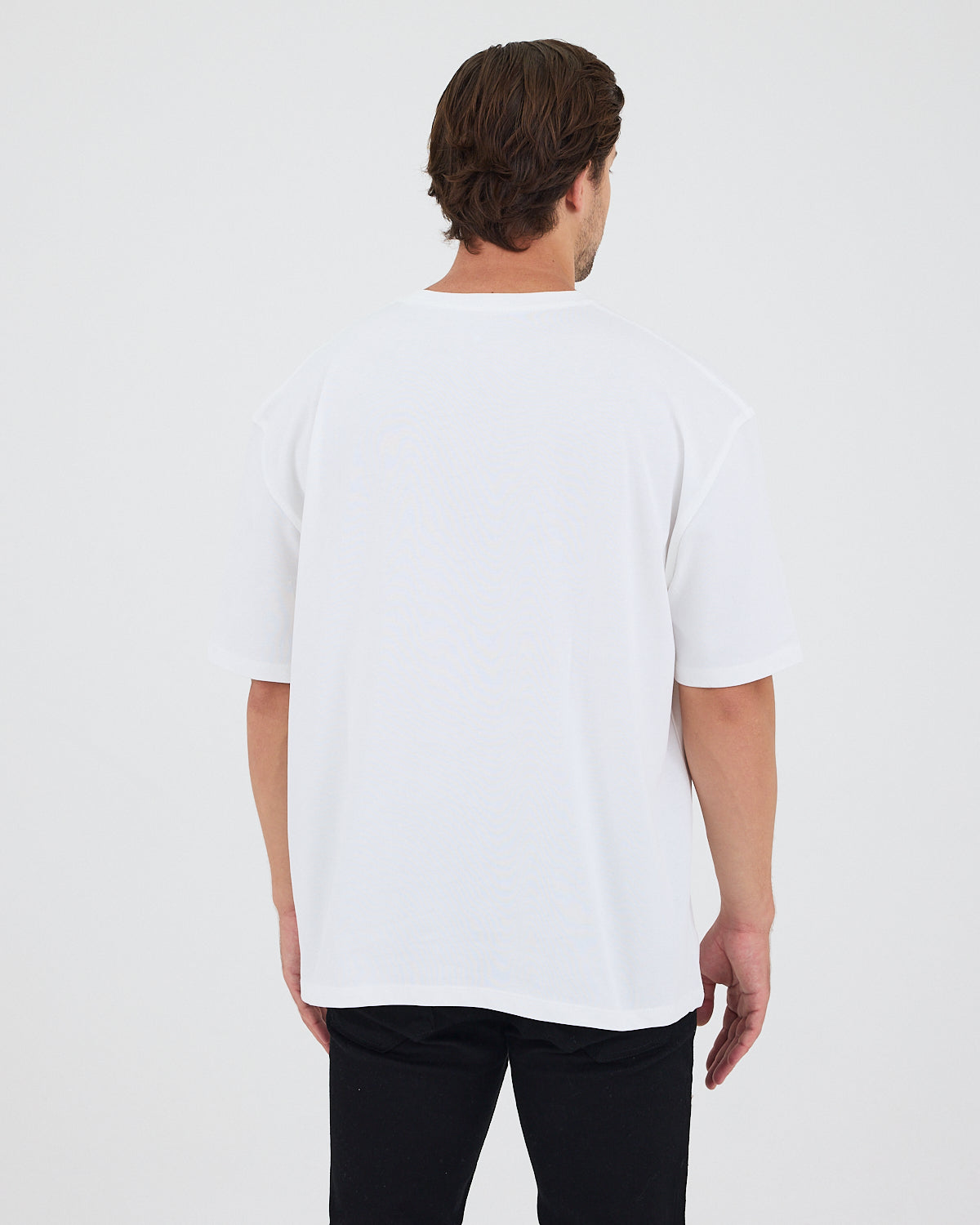 Unisex White Appliqué Logo Organic Cotton Oversized Crew Neck T-shirt -10305R01
