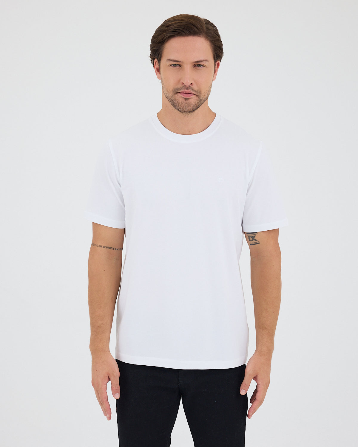 Unisex Beyaz Nakış Standart Kalıp Bisiklet Yaka Organik Pamuklu T-Shirt