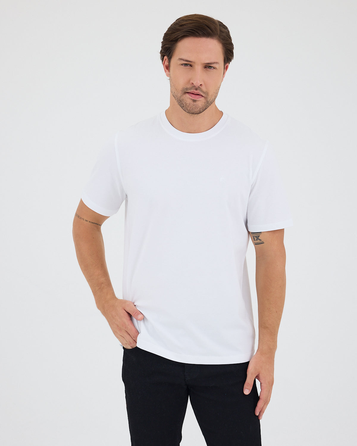 Unisex Beyaz Nakış Standart Kalıp Bisiklet Yaka Organik Pamuklu T-Shirt