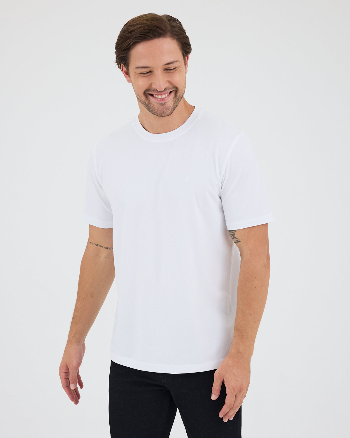 Unisex Beyaz Nakış Standart Kalıp Bisiklet Yaka Organik Pamuklu T-Shirt