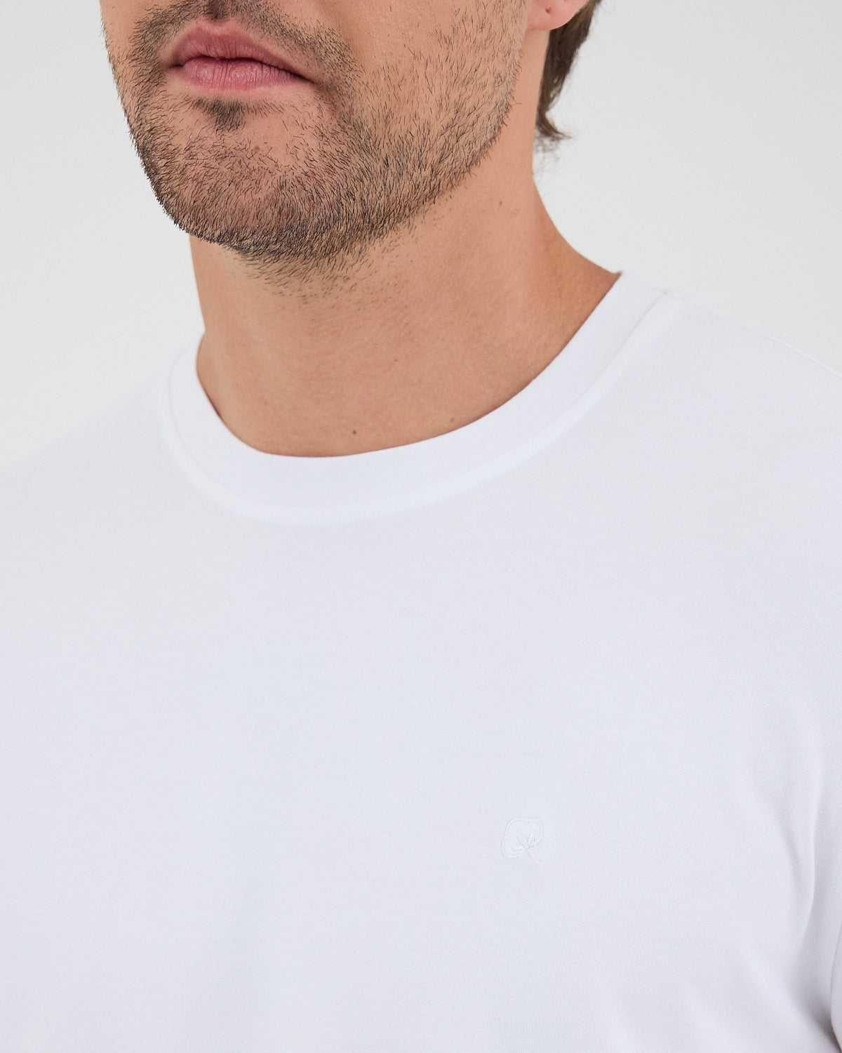 Unisex Beyaz Nakış Standart Kalıp Bisiklet Yaka Organik Pamuklu T-Shirt