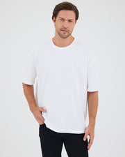 Unisex Beyaz Açık Mavi Nakışlı Oversize Bisiklet Yaka Organik Pamuklu T-Shirt