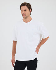 Unisex Beyaz Açık Mavi Nakışlı Oversize Bisiklet Yaka Organik Pamuklu T-Shirt