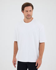 Unisex Beyaz Açık Mavi Nakışlı Oversize Bisiklet Yaka Organik Pamuklu T-Shirt
