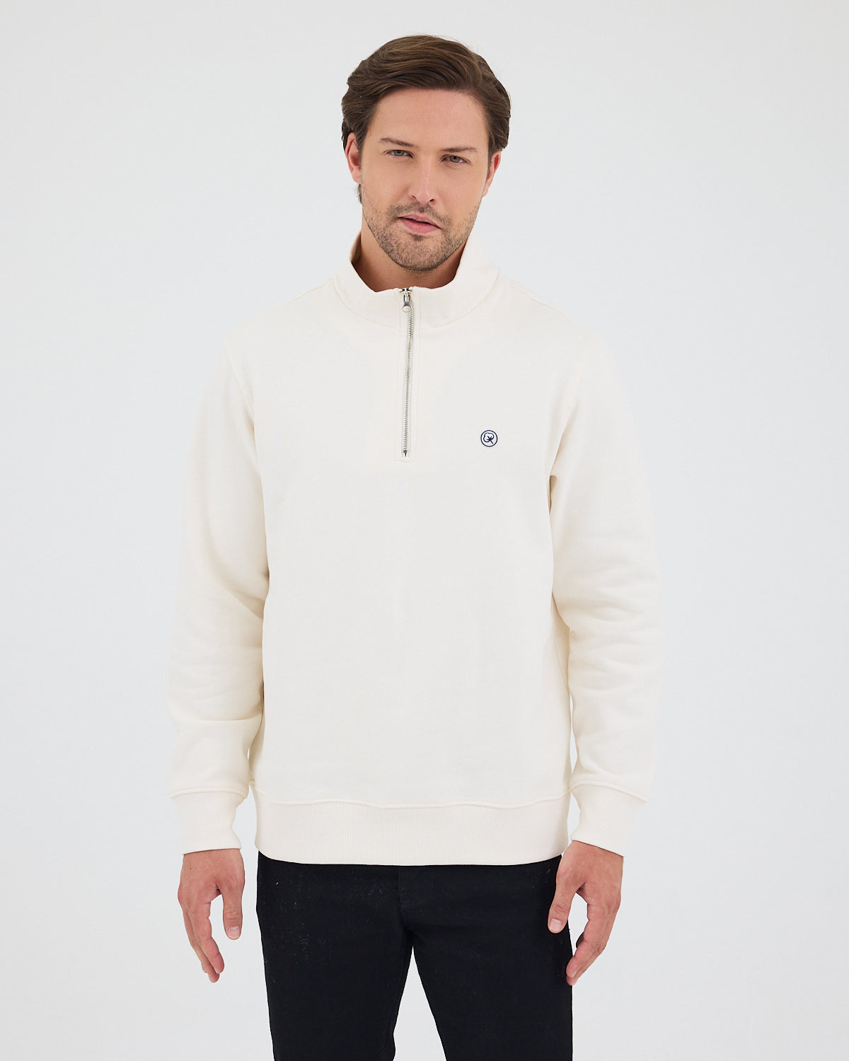 Unisex White Applique Logo Organic Cotton Standard Fit Half-Zip Sweatshirt-1031602