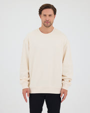 Unisex Ekru Nakışlı Bisiklet Yaka Organik Pamuk Oversize Sweatshirt