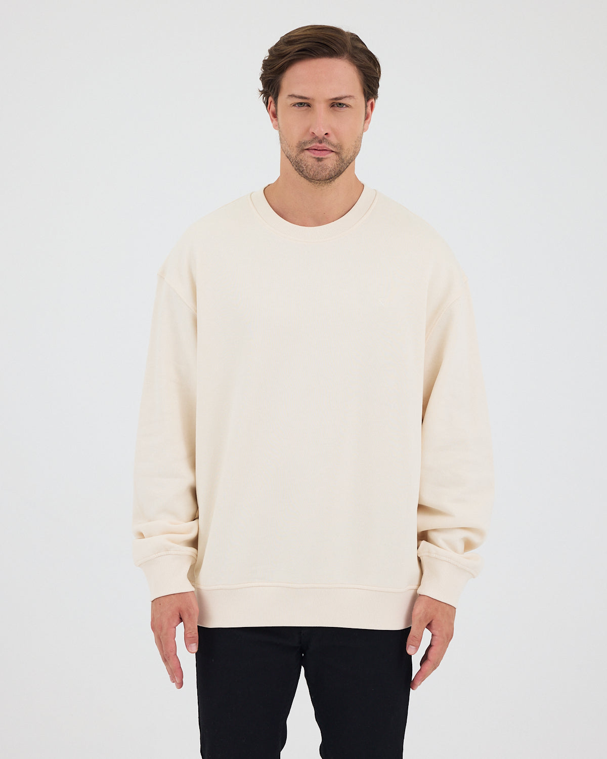 Unisex Ekru Nakışlı Bisiklet Yaka Organik Pamuk Oversize Sweatshirt