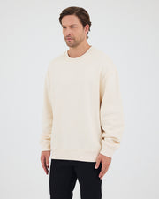 Unisex Ekru Nakışlı Bisiklet Yaka Organik Pamuk Oversize Sweatshirt