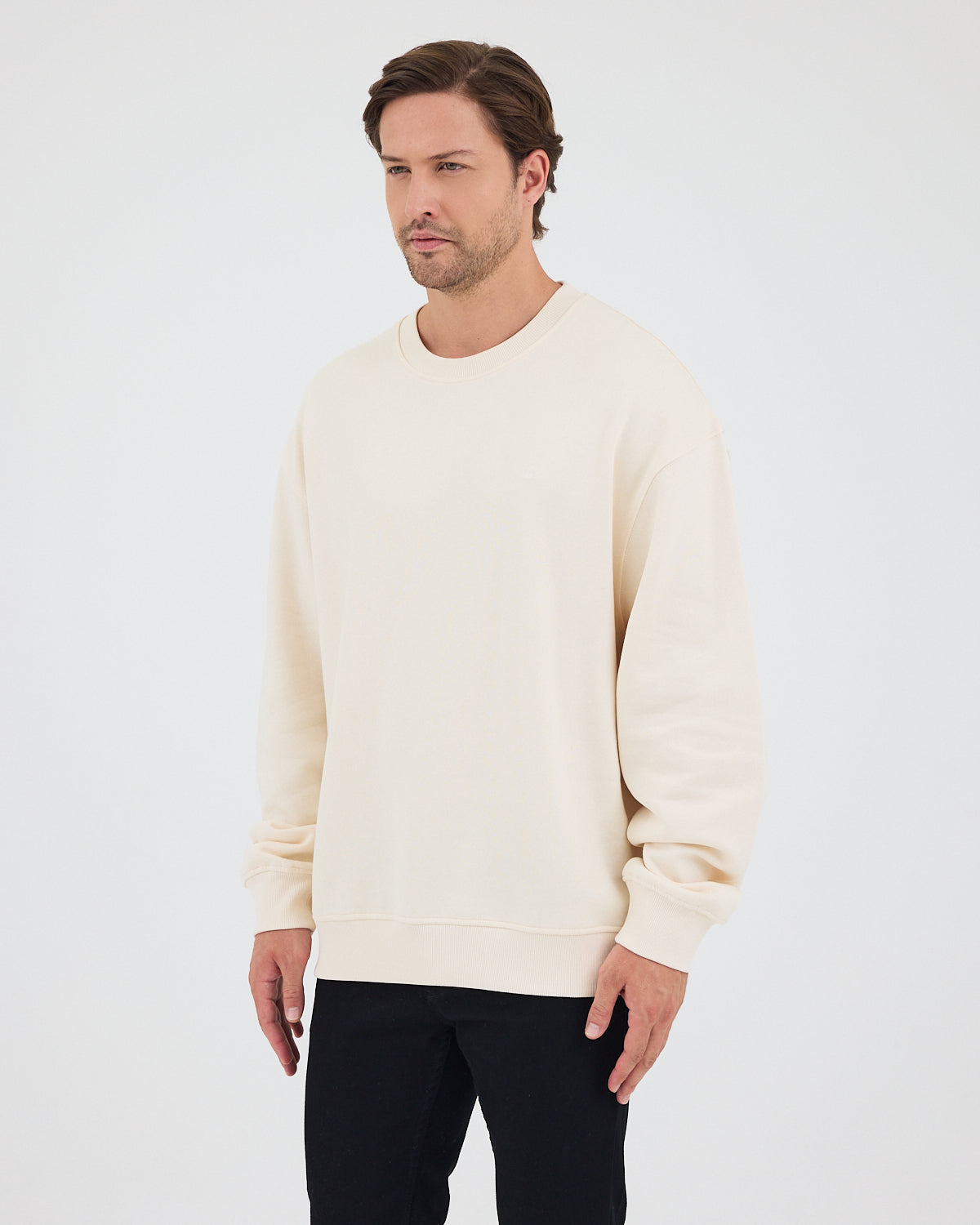 Unisex Ekru Nakışlı Bisiklet Yaka Organik Pamuk Oversize Sweatshirt
