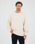 Unisex Ekru Nakışlı Bisiklet Yaka Organik Pamuk Oversize Sweatshirt