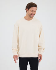Unisex Ekru Nakışlı Bisiklet Yaka Organik Pamuk Oversize Sweatshirt