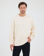 Unisex Ekru Nakışlı Bisiklet Yaka Organik Pamuk Oversize Sweatshirt