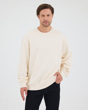 Unisex Ekru Nakışlı Bisiklet Yaka Organik Pamuk Oversize Sweatshirt