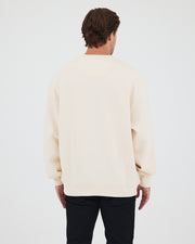 Unisex Ekru Nakışlı Bisiklet Yaka Organik Pamuk Oversize Sweatshirt