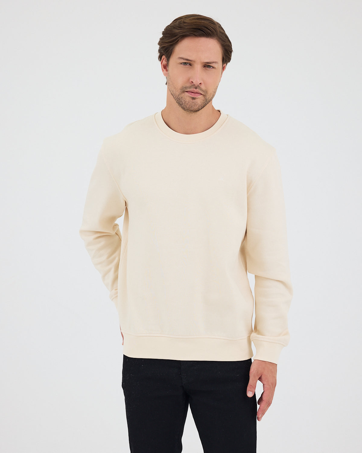 Unisex Ekru Nakışlı Standart Kalıp Organik Pamuk & Geri Dönüştürülmüş Polyester Sweatshirt