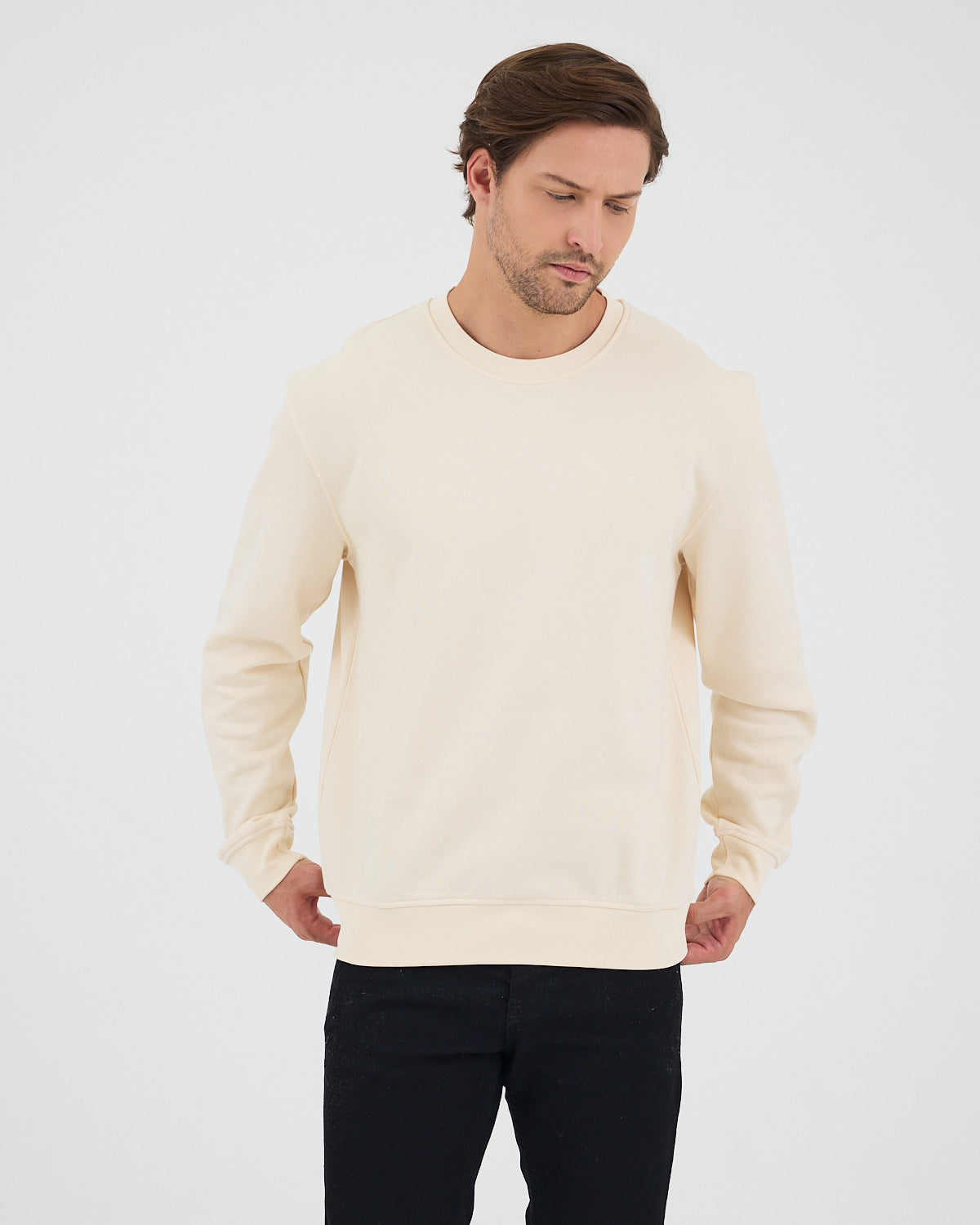 Unisex Ekru Nakışlı Standart Kalıp Organik Pamuk & Geri Dönüştürülmüş Polyester Sweatshirt