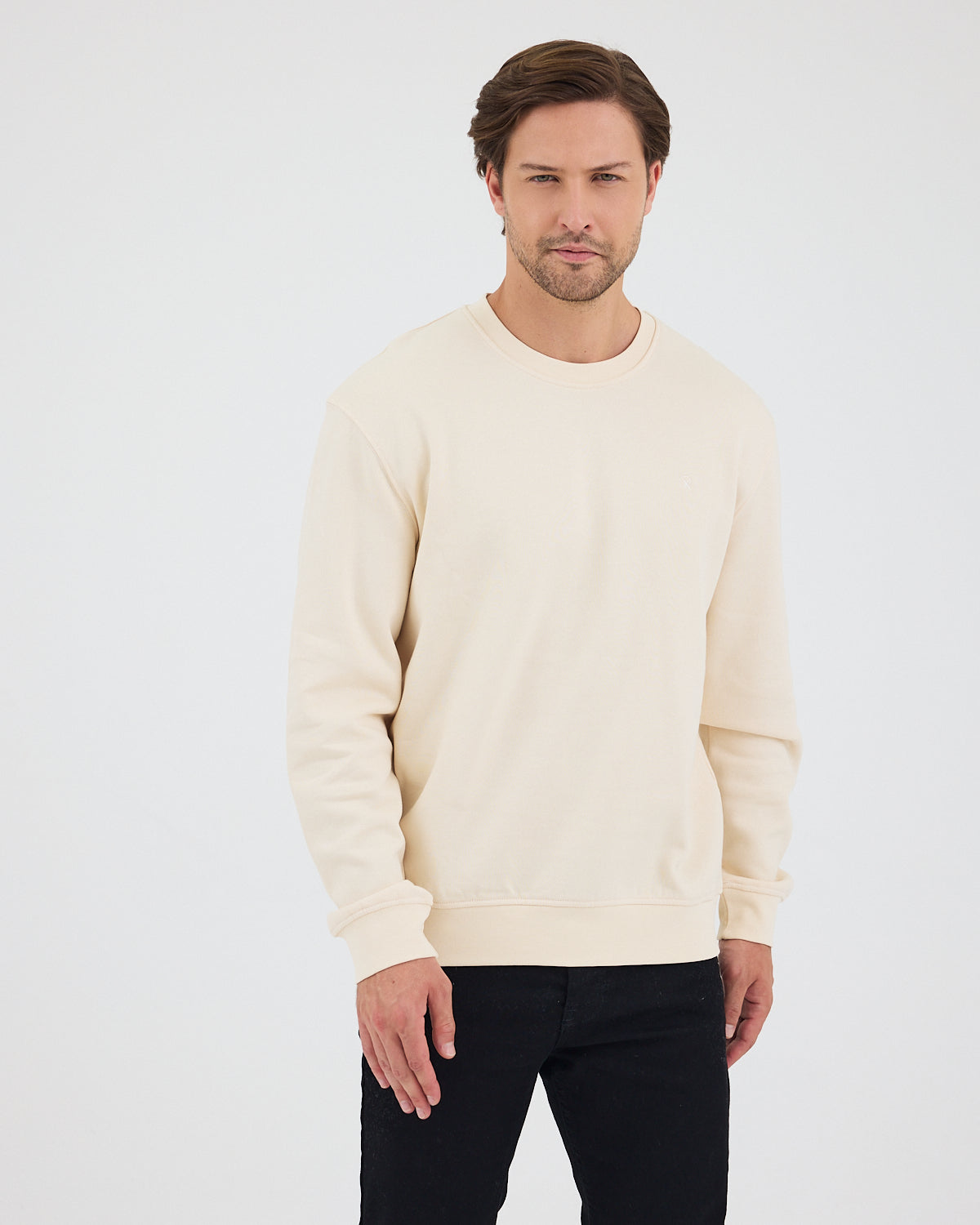 Unisex Ekru Nakışlı Standart Kalıp Organik Pamuk & Geri Dönüştürülmüş Polyester Sweatshirt