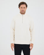 Unisex Ekru Nakışlı Organik Pamuk Yarım Fermuarlı Standart Kalıp Sweatshirt