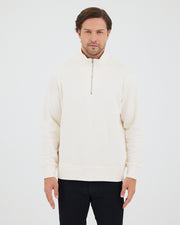 Unisex Ekru Nakışlı Organik Pamuk Yarım Fermuarlı Standart Kalıp Sweatshirt