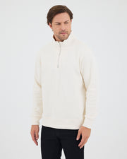 Unisex Ekru Nakışlı Organik Pamuk Yarım Fermuarlı Standart Kalıp Sweatshirt
