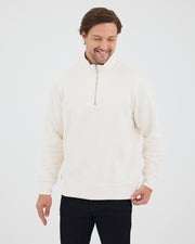 Unisex Ekru Nakışlı Organik Pamuk Yarım Fermuarlı Standart Kalıp Sweatshirt
