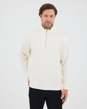 Unisex Ekru Nakışlı Organik Pamuk Yarım Fermuarlı Standart Kalıp Sweatshirt