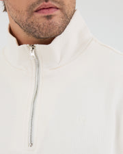 Unisex Ekru Nakışlı Organik Pamuk Yarım Fermuarlı Standart Kalıp Sweatshirt