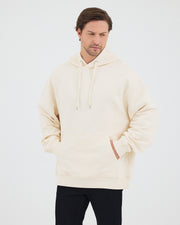 Unisex Ekru Nakışlı Kapüşonlu Organik Pamuk Oversize Sweatshirt