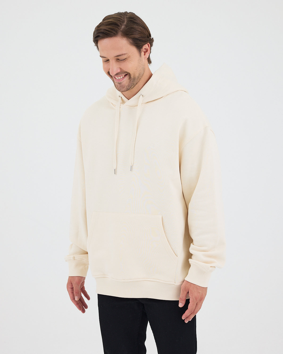 Unisex Ekru Nakışlı Kapüşonlu Organik Pamuk Oversize Sweatshirt