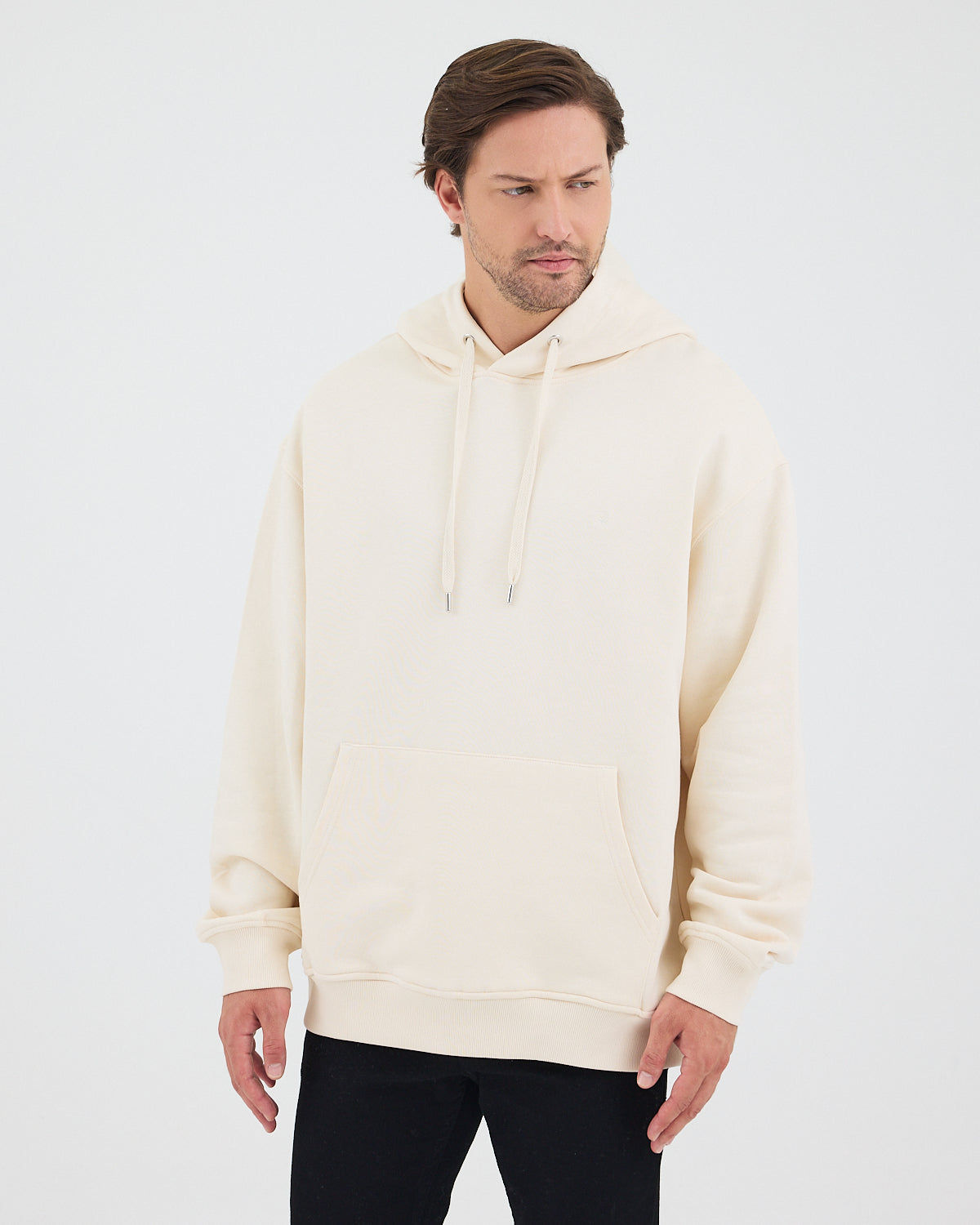 Unisex Ekru Nakışlı Kapüşonlu Organik Pamuk Oversize Sweatshirt