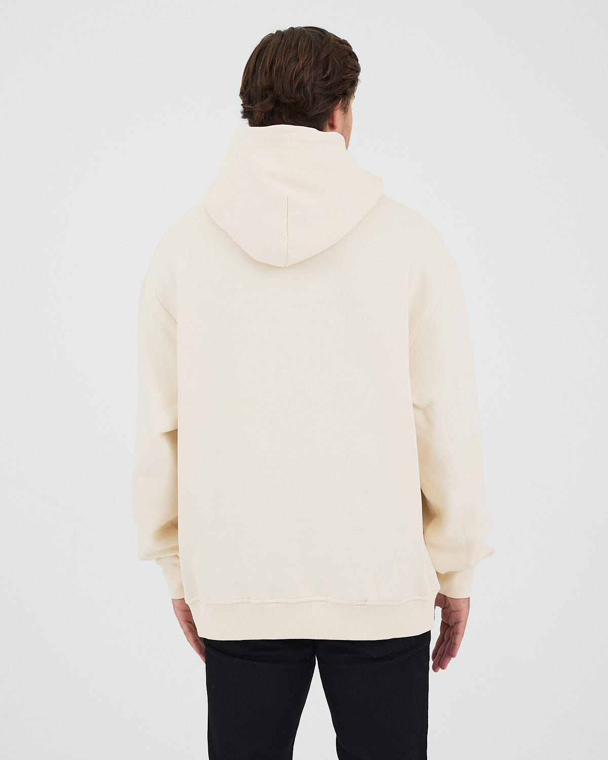 Unisex Ekru Nakışlı Kapüşonlu Organik Pamuk Oversize Sweatshirt