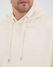 Unisex Ekru Nakışlı Kapüşonlu Organik Pamuk Oversize Sweatshirt