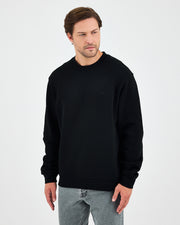 Unisex Black Embroidered Relaxed Fit Organic Cotton Sweatshirt -1011103