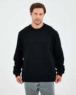 Unisex Black Embroidered Relaxed Fit Organic Cotton Sweatshirt -1011103